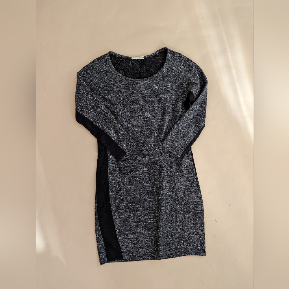 Marine Layer Tweed  Panel Long Sleeve Dress Grey Black Scoop Neck Size S